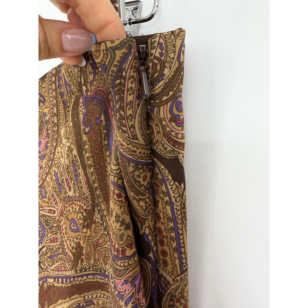 Vintage Jones NYC Womens 100% Silk Midi Skirt Size 14 Brown Floral Dark Fairy - Picture 6 of 9